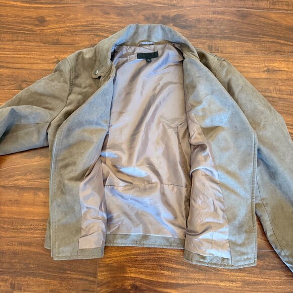Uniqlo Women's Faux Suede Moto Jacket Stone Brown Size‎ L Stylish Casual Coat - Picture 8 of 12